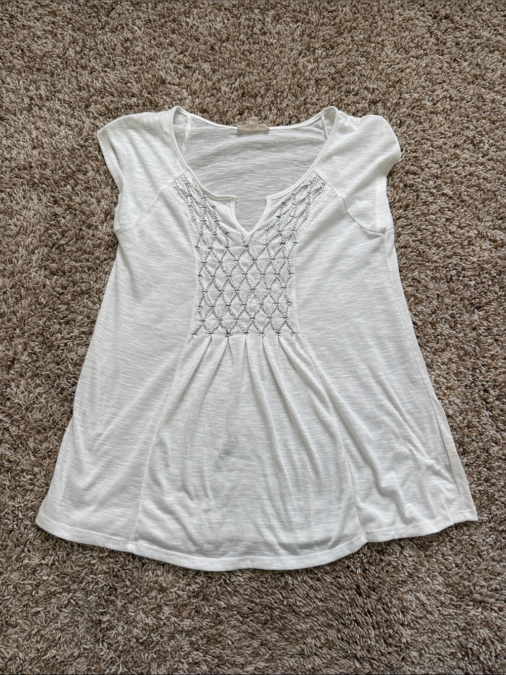 Hem & Thread Cream Stitch Front Pleat Women's Top